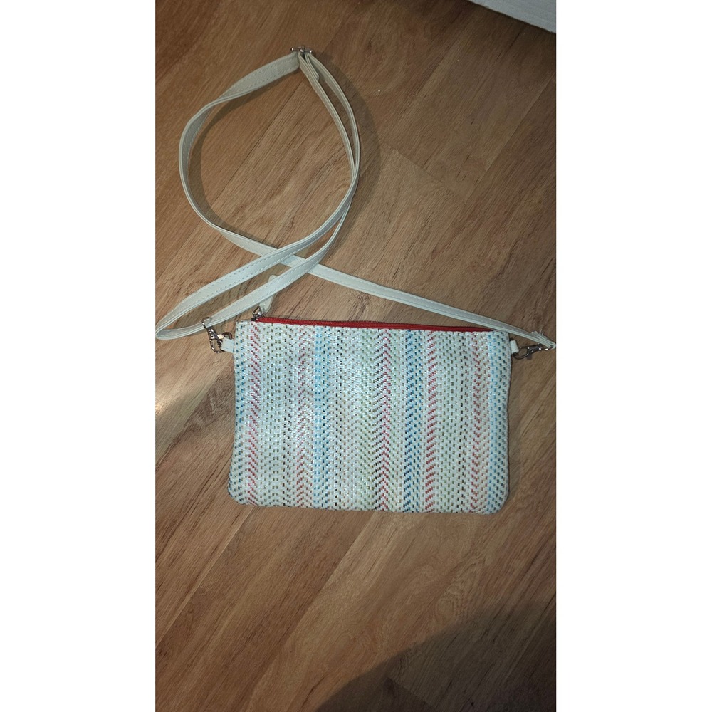 Punto Roma Woven Striped Crossbody Bag Multi Color Red Zip Slim Pouch